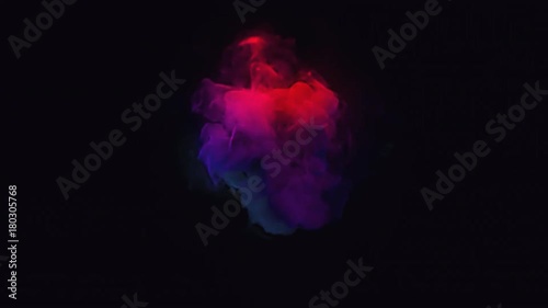 Colorful smoke envelops a black circular sphere. Perfect for overlaying over a circular logo. 4K UHD animation rendered at 16-bit color depth. photo