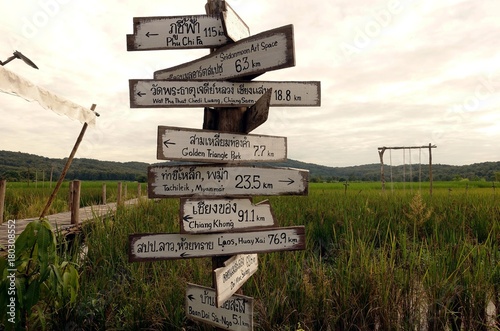 Signs In A Rice Field in Northern Thailand
