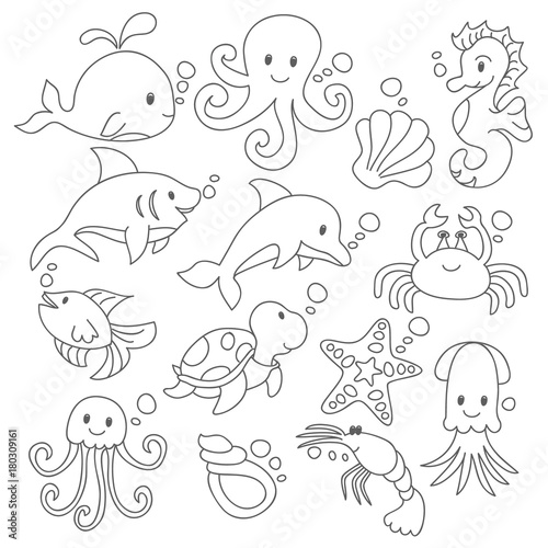 Doodle under the sea with variation style 