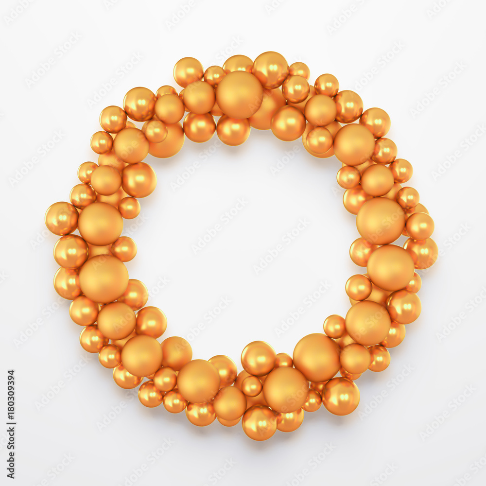 Fototapeta premium Christmas Wreath Made of Gold Bubbles. 3d render