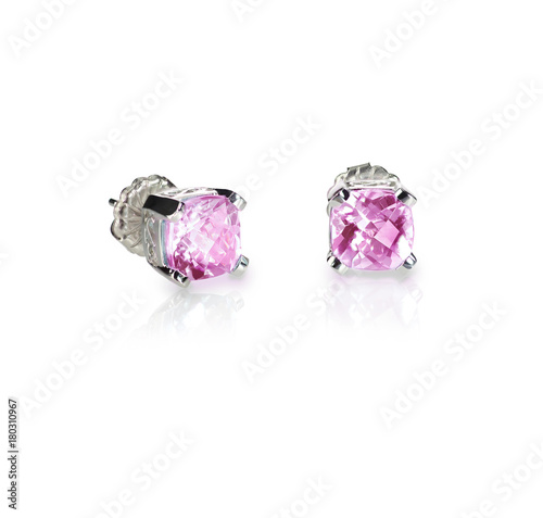 Pink Diamond Stud earrings pair isolated on white