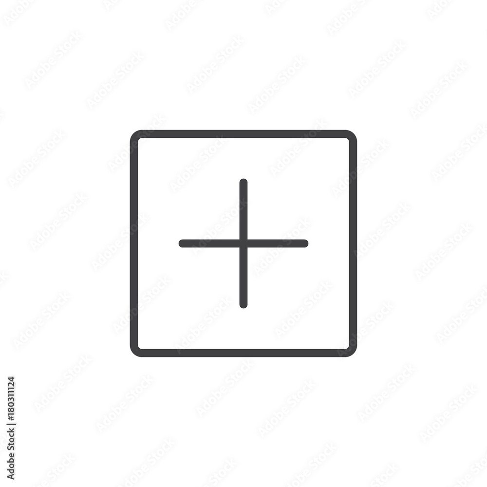 Add new line icon, outline vector sign, linear style pictogram isolated on white. Square with plus symbol, logo illustration. Editable stroke Add new line icon, outline vector sign, linear style pictogram isolated on white. Square with plus symbol, logo illustration. Editable stroke