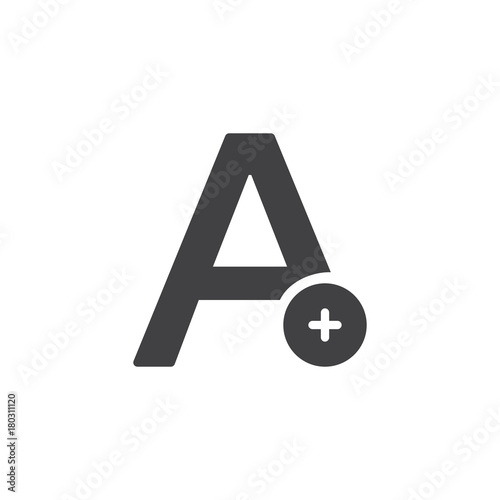 Add text icon vector, filled flat sign, solid pictogram isolated on white. Letter with plus symbol, logo illustration.