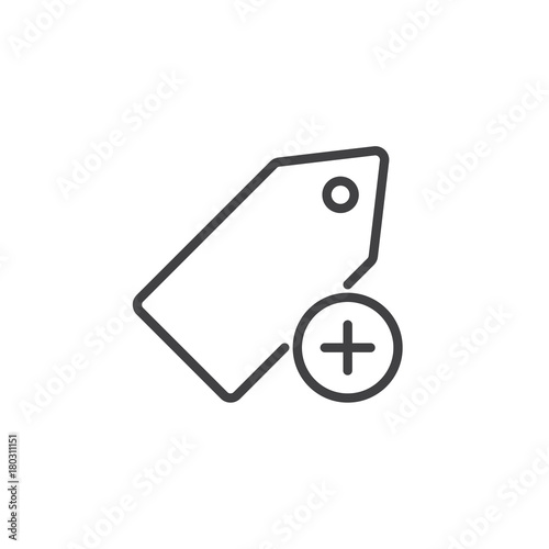 Add tag line icon, outline vector sign, linear style pictogram isolated on white. Label with plus symbol, logo illustration. Editable stroke