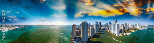 Downtown Miami and Brickell Key, panoramic aerial view © jovannig