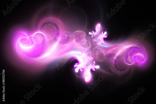 Abstract pink smoky shapes on black background. Fantasy fractal texture. Digital art. 3D rendering.