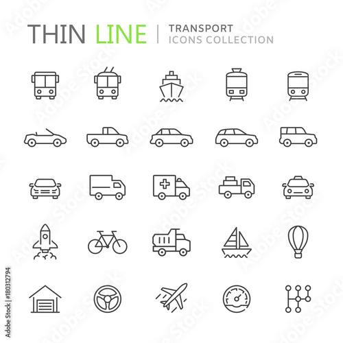 Collection of transport thin line icons