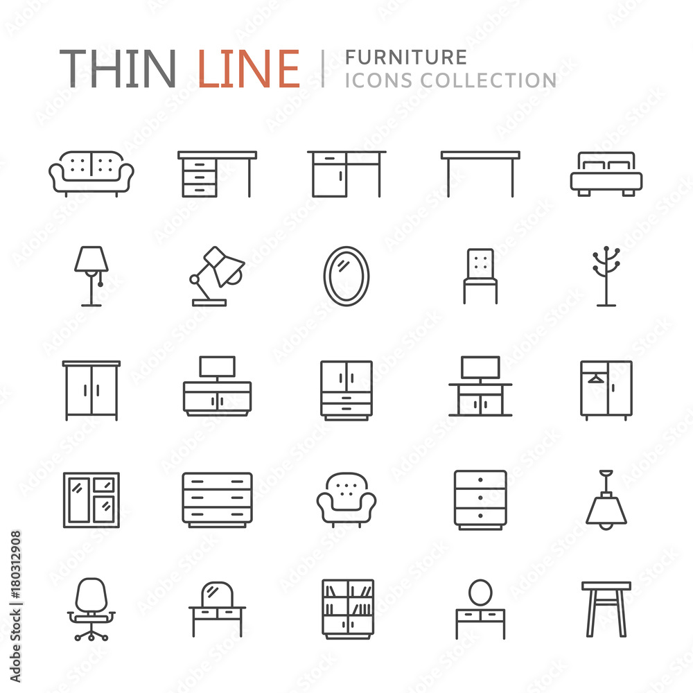 Collection of furniture thin line icons Collection of furniture thin line icons