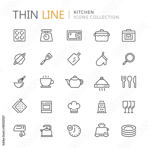 Collection of kitchen thin line icons