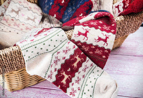 Christmas socks with different pattern and ornament © OlegDoroshin