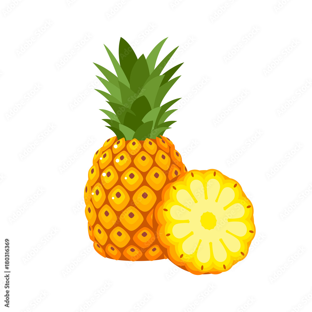 Vetor de Summer fruits for healthy lifestyle. Pineapple fruit, whole