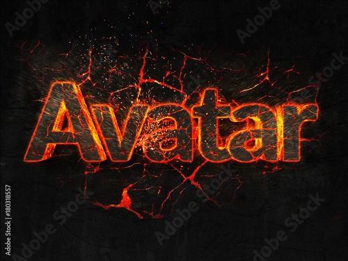 Avatar Fire text flame burning hot lava explosion background.