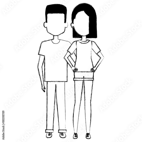 lovers couple avatars characters vector illustration design