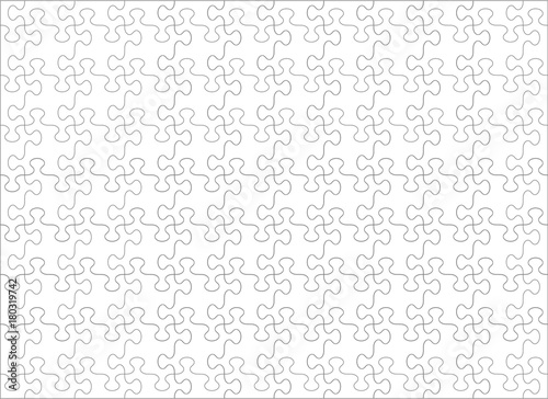 Jigsaw puzzle blank template with whimsically shaped pieces and ratio 11 to 8, horizontal orientation. For vector mode pieces are easy to separate (every piece is a single shape) and transparent. 