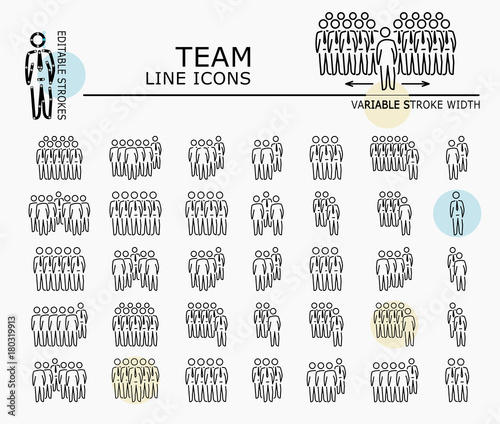 Team line icons with minimal nodes and editable stroke width and style