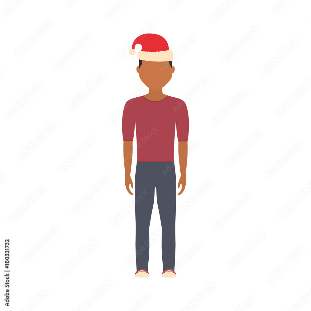 man standing with christmas hat icon over white background vector illustration man standing with christmas hat icon over white background vector illustration