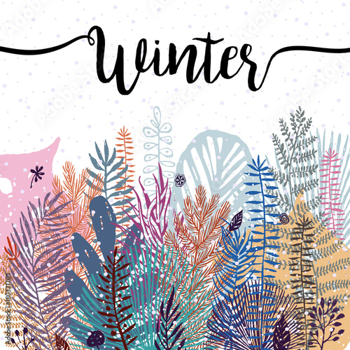 trendy winter leaves background. Vector botanical illustration, Great design ...