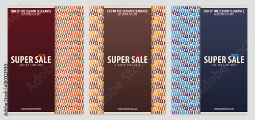 Set of Sale posters or Flyers design. Discount background for the online store, shop, promotional leaflet, poster, banner. Vector illustration.