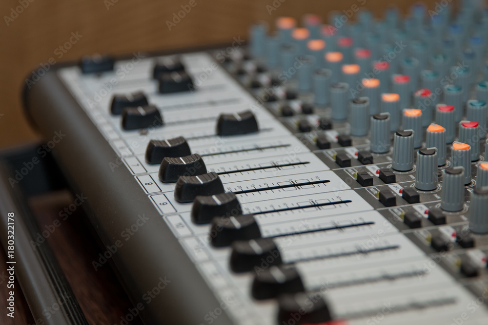 Sound mixer useful for various music and sound themes Image of Musical amplifier Sound amplifier or Music mixer with Knobs, Jack holes and Mic connectors Sound mixer useful for various music and sound themes Image of Musical amplifier Sound amplifier or Music mixer with Knobs, Jack holes and Mic connectors