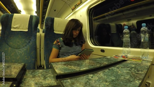 young woman traveling by train
A young woman is taking a while to read an electronic book and work on a tablet.
 photo