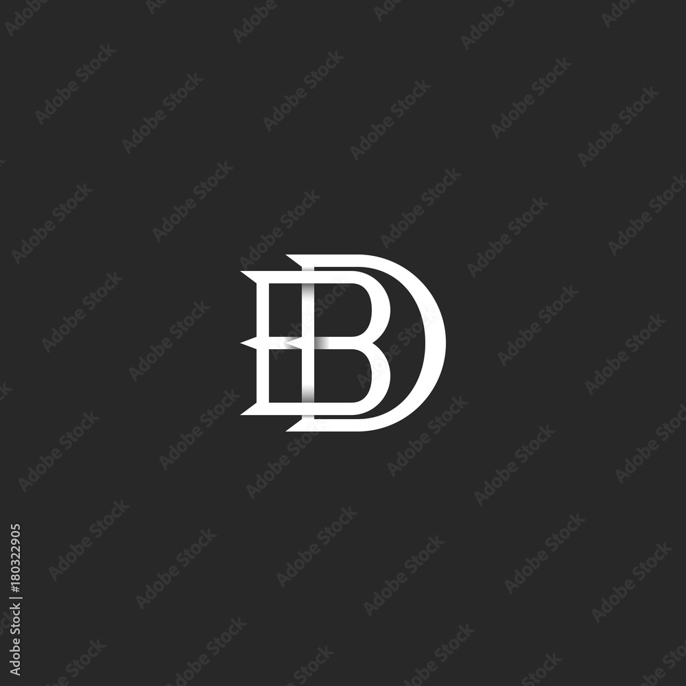 letters BD logo monogram, hipster mark for wedding invitation, overlapping linked letters B and D, DB initials for business card - obrazy, fototapety, plakaty 