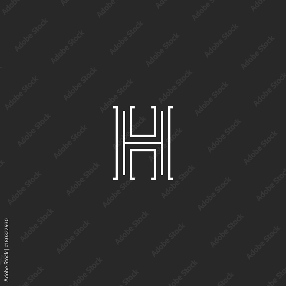 Medieval style serifs font letter H logo monogram lines minimal design. Elegant creative parallel lines initial symbol black and white style. Medieval style serifs font letter H logo monogram lines minimal design. Elegant creative parallel lines initial symbol black and white style.