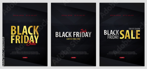 Set of Black Friday Sale posters or Flyers. Discount background for the online store, shop, promotional leaflet, poster, banner. Vector illustration.