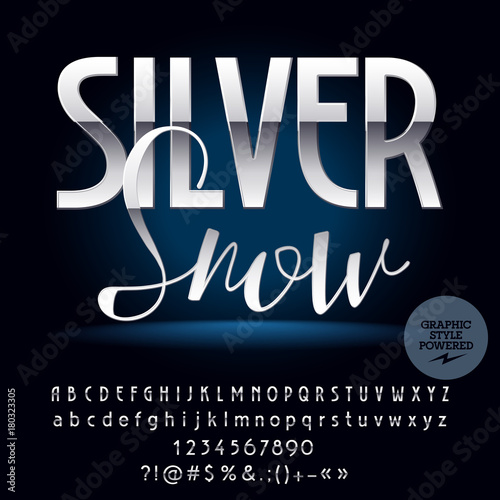 Silver vector exclusive set of Alphabet letters  Symbols and Numbers. Perfect Font contains Graphic style