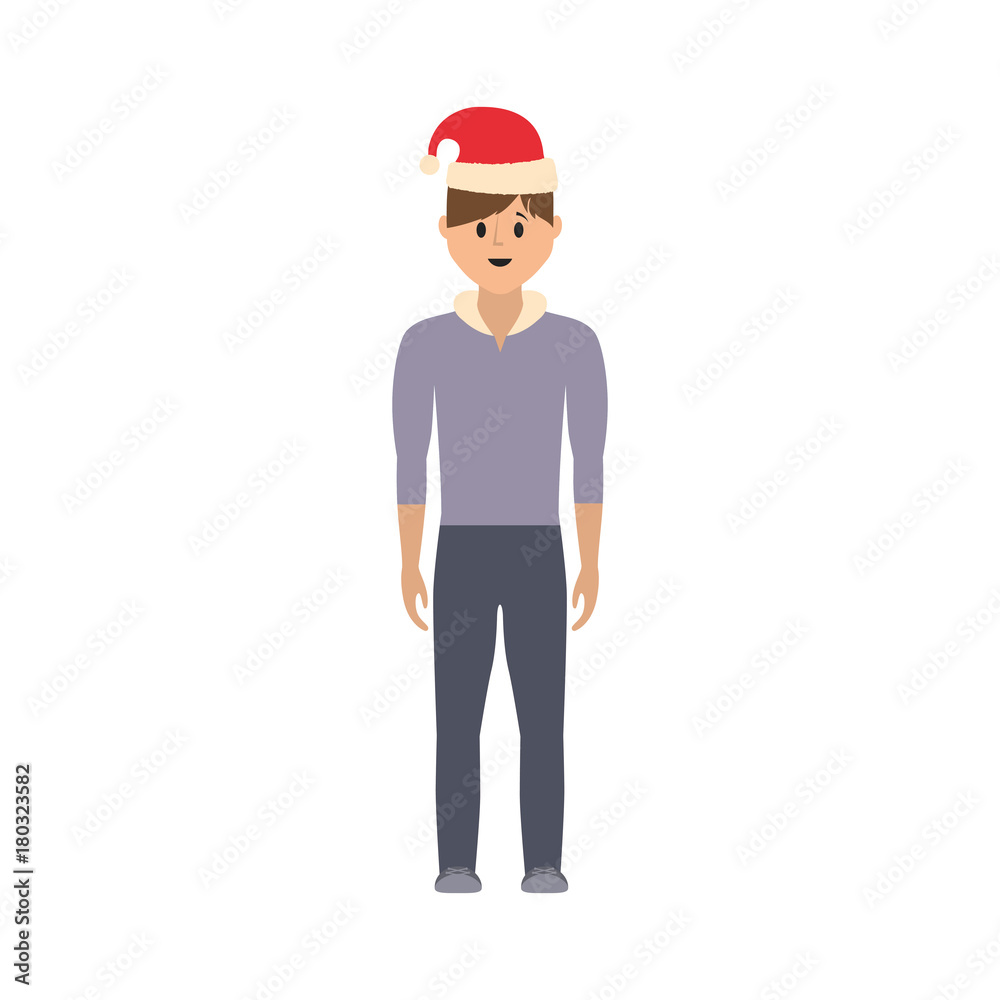 man standing with christmas hat icon over white background vector illustration man standing with christmas hat icon over white background vector illustration