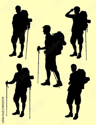 Hiker gesture silhouette 01. Good use for symbol, logo, web icon, mascot, sign, or any design you want.