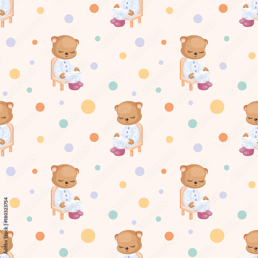 Fototapeta premium Children's seamless pattern with the image of a cute Teddy bear. Vector background.