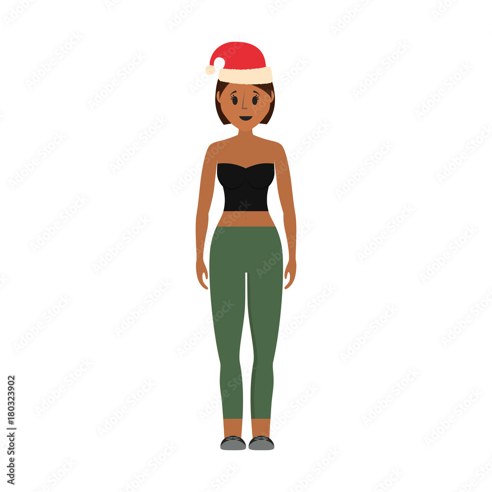 woman stading with christmas hat icon over white background vector illustration