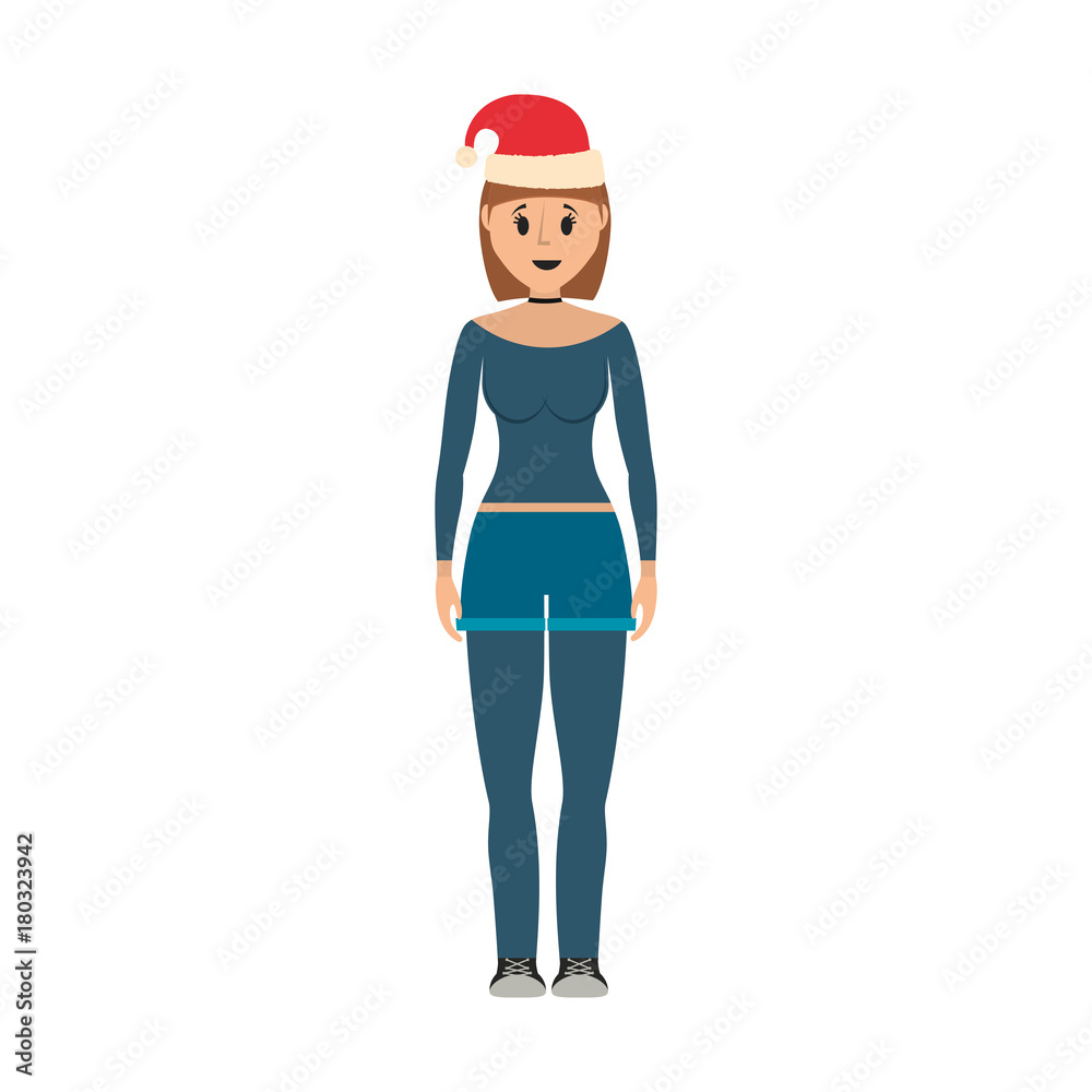 woman stading with christmas hat icon over white background vector illustration woman stading with christmas hat icon over white background vector illustration
