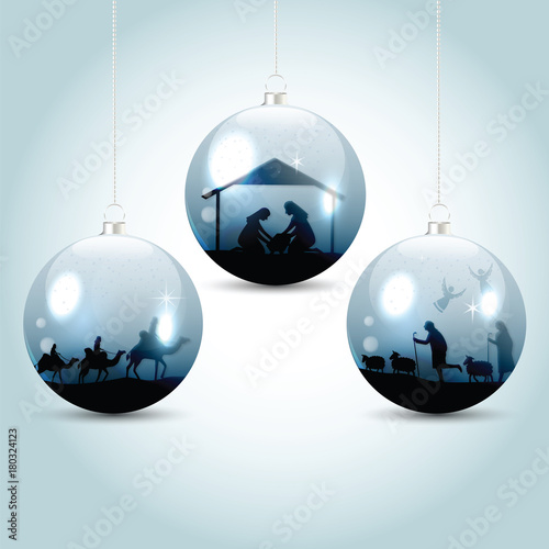 Christmas balls with nativity scene