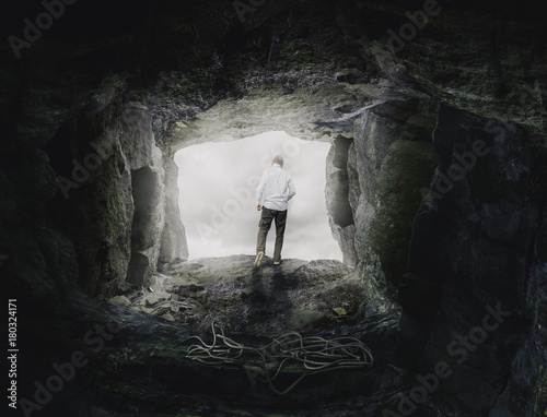 Bilde på lerret Man is Going Out of Cave-Deliverence Christian Concept