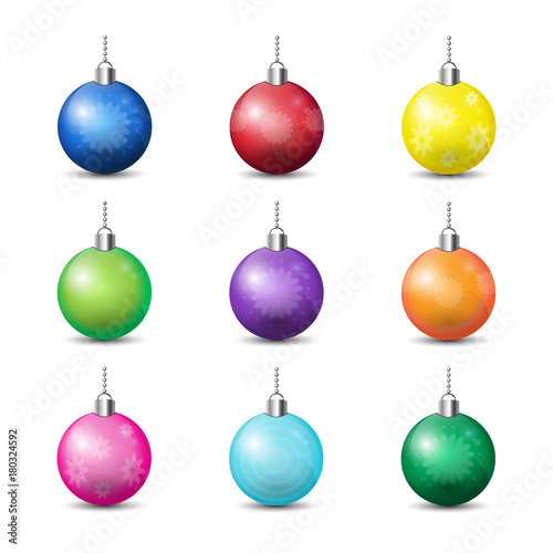 Collection Of Colorful Christmas Balls Isolated On White Background Holiday Decoration Design Vector Illustraion