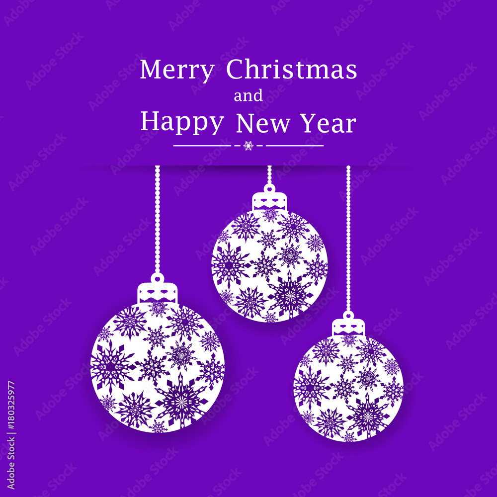 Background with christmas balls. Greeting card or invitation. Merry Christmas and a happy new year. Element for design.