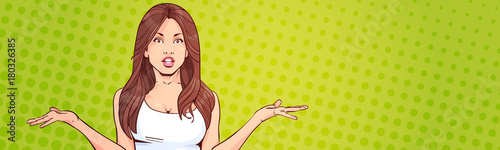 Shocked Woman Portrait Attractive Female Retro Style Background Colorful Pop Art Banner With Copy Space Vector Illustration