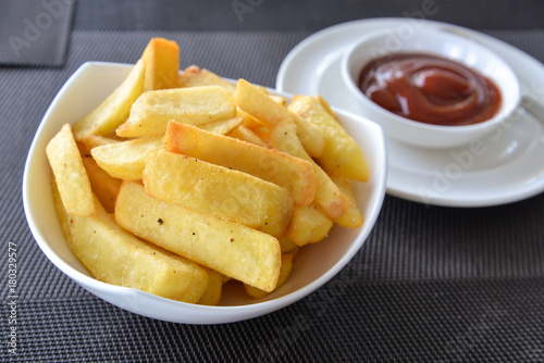 French fries in a bowl on a table