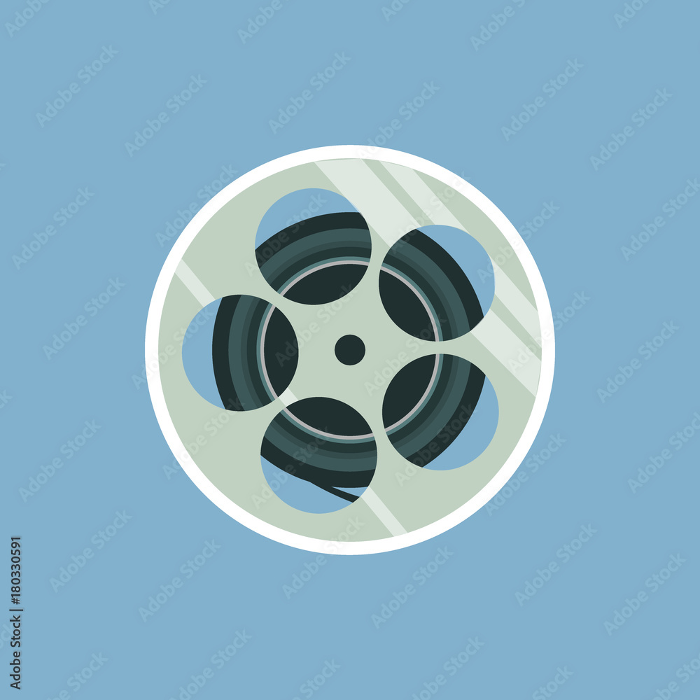 Film reel vector illustration isolated on the blue background. Flat design.