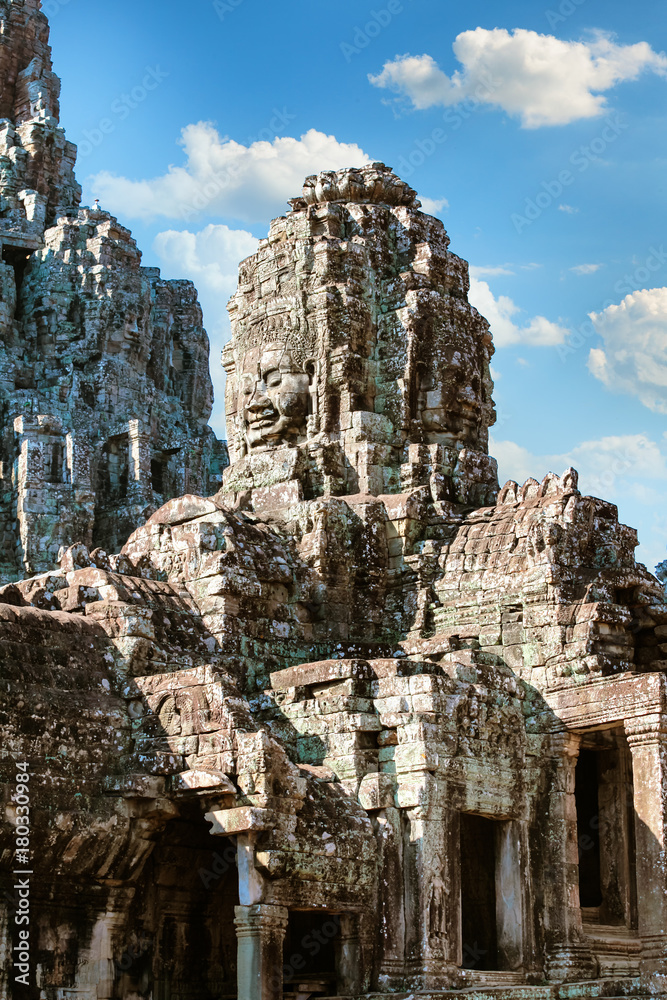 Ancient Bayon temple, Angkor Thom , the most popular tourist attraction in Siem reap, Cambodia