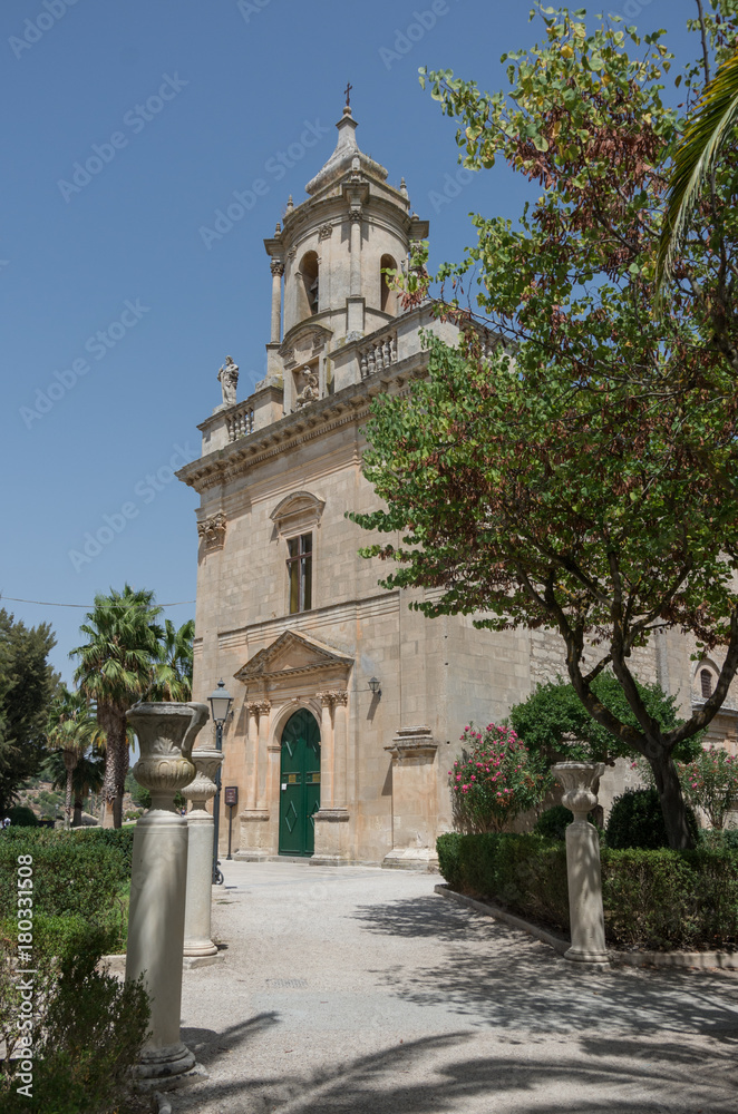 Italy, Sicily, Ragusa Ibla, the baroque San Giacomo Church bell tower (18th century)