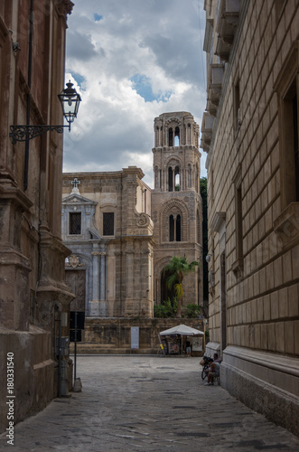 View to belltower of church Martorana  Santa Maria dell Ammiraglio     Palermo. Sicily.