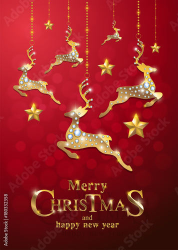 Christmas Greeting and New Years dinner menu card templates with gold patterned and crystals on background color.