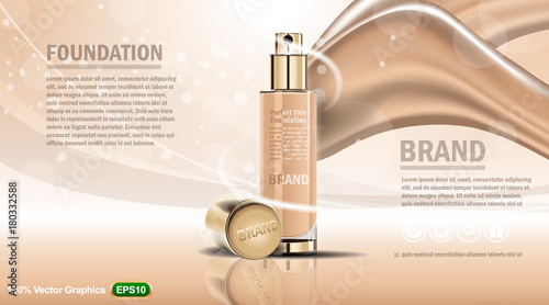 Foundation cream bottle template ads, with abstract background. Good for your magazine or poster. Ready for print. 3d illustration.