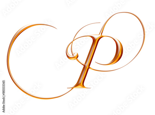 golden alphabet, 3d illustration, letter P