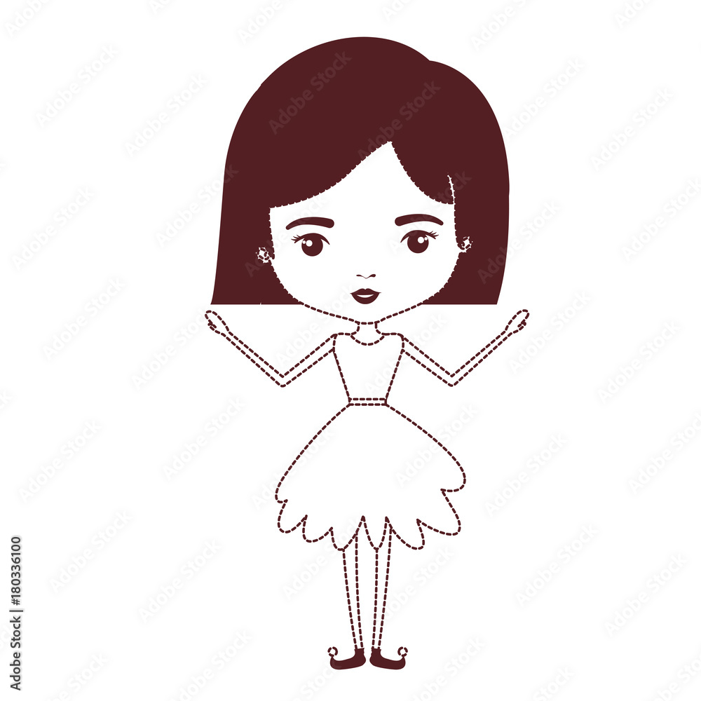 Fototapeta premium girly fairy without wings and mushroom hairstyle in brown dotted silhouette on white background