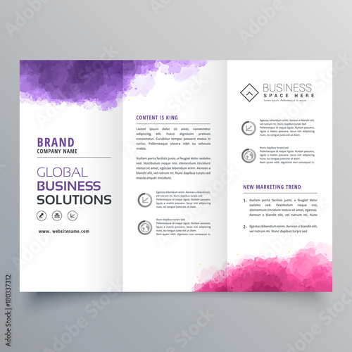 abstract trifold business brochure with watercolor effect