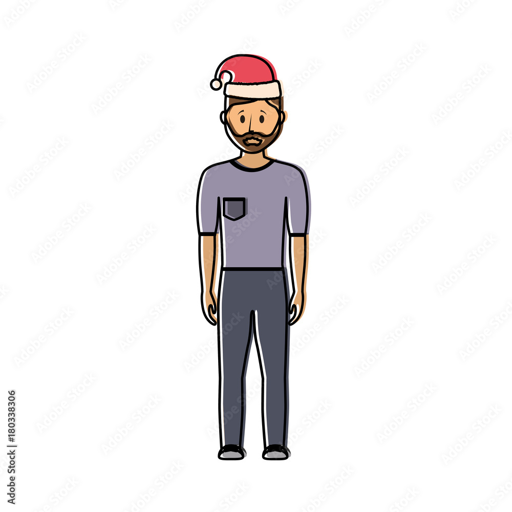 man standing with christmas hat icon over white background vector illustration man standing with christmas hat icon over white background vector illustration