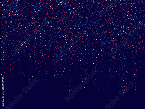 American national colors square vector background, festive pattern with flying, falling red, blue, white stars in colors of the United States' flag. Independence Day banner, bright star dust confetti